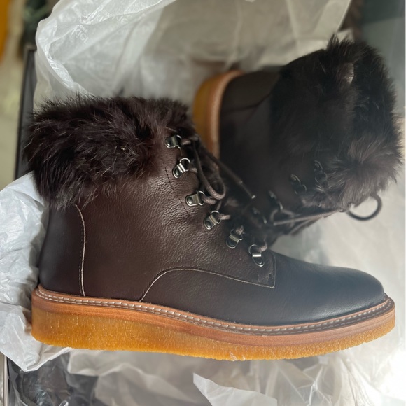 NWT Botkier Mocha Winter Combat Genuine Leather & Fur Lace Up Boots - Sise 7.5 - Picture 12 of 12